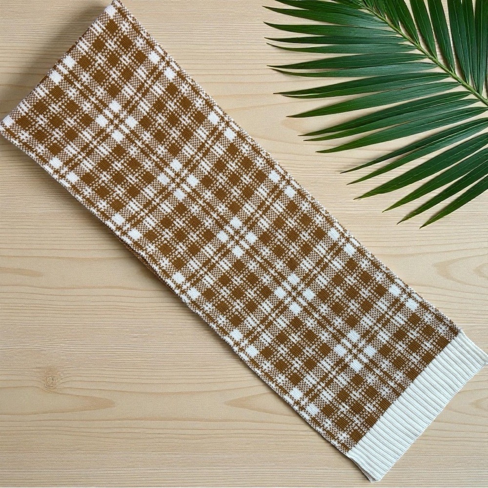 Timberland Plaid Knit Scarf – Tan Caramel & Cream – OS - Picture 3 of 10